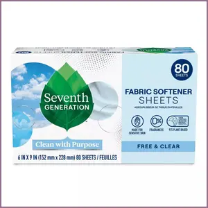 Seventh Generation Fabric Softener Sheets Free & Clear 80ct - Free & Clear Fabric Softener Sheets, 80ct, for Softness, Anti-Static, Hypoallergenic