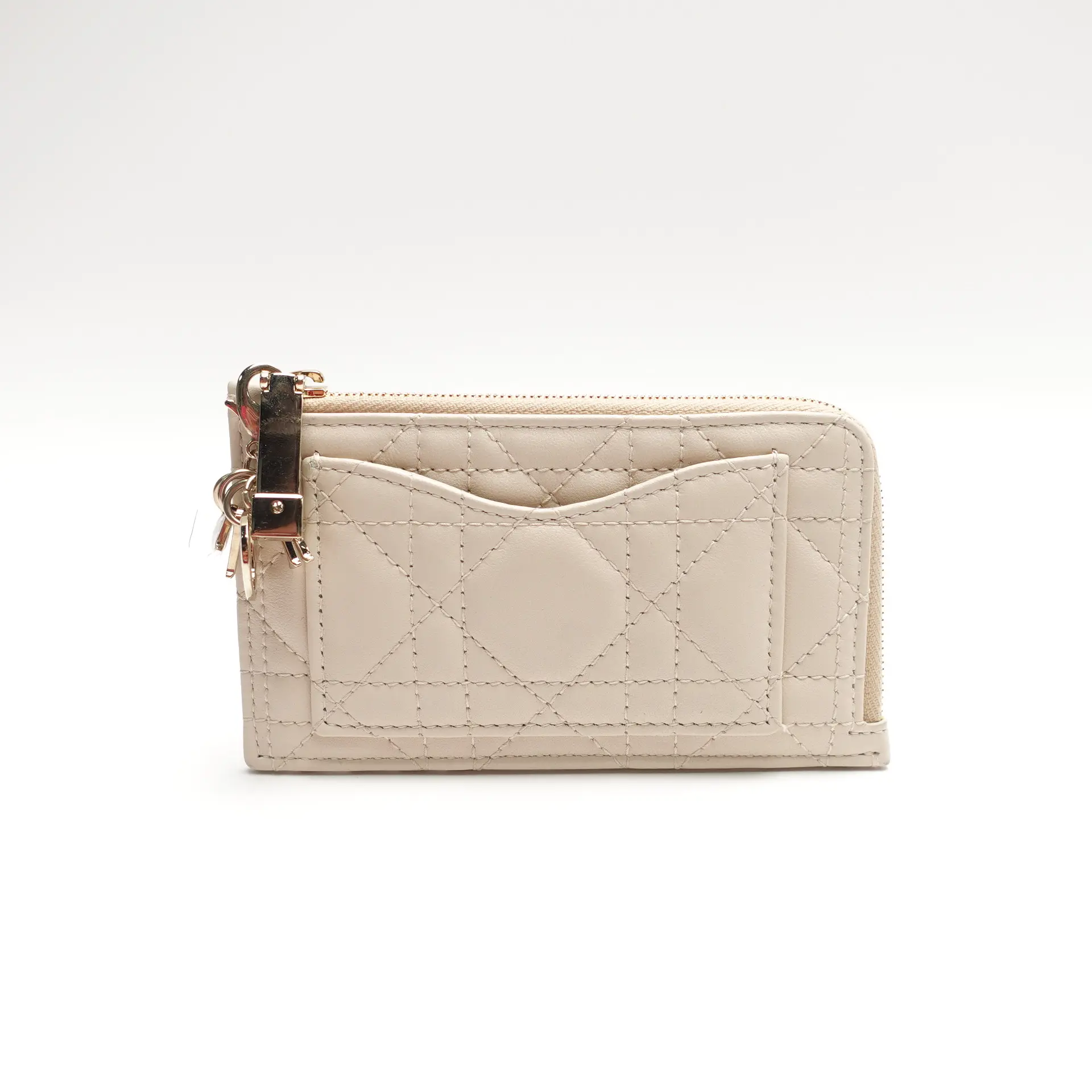 Pre-owned Dior Lambskin Leather Small leather goods Beige Wallet T10441575