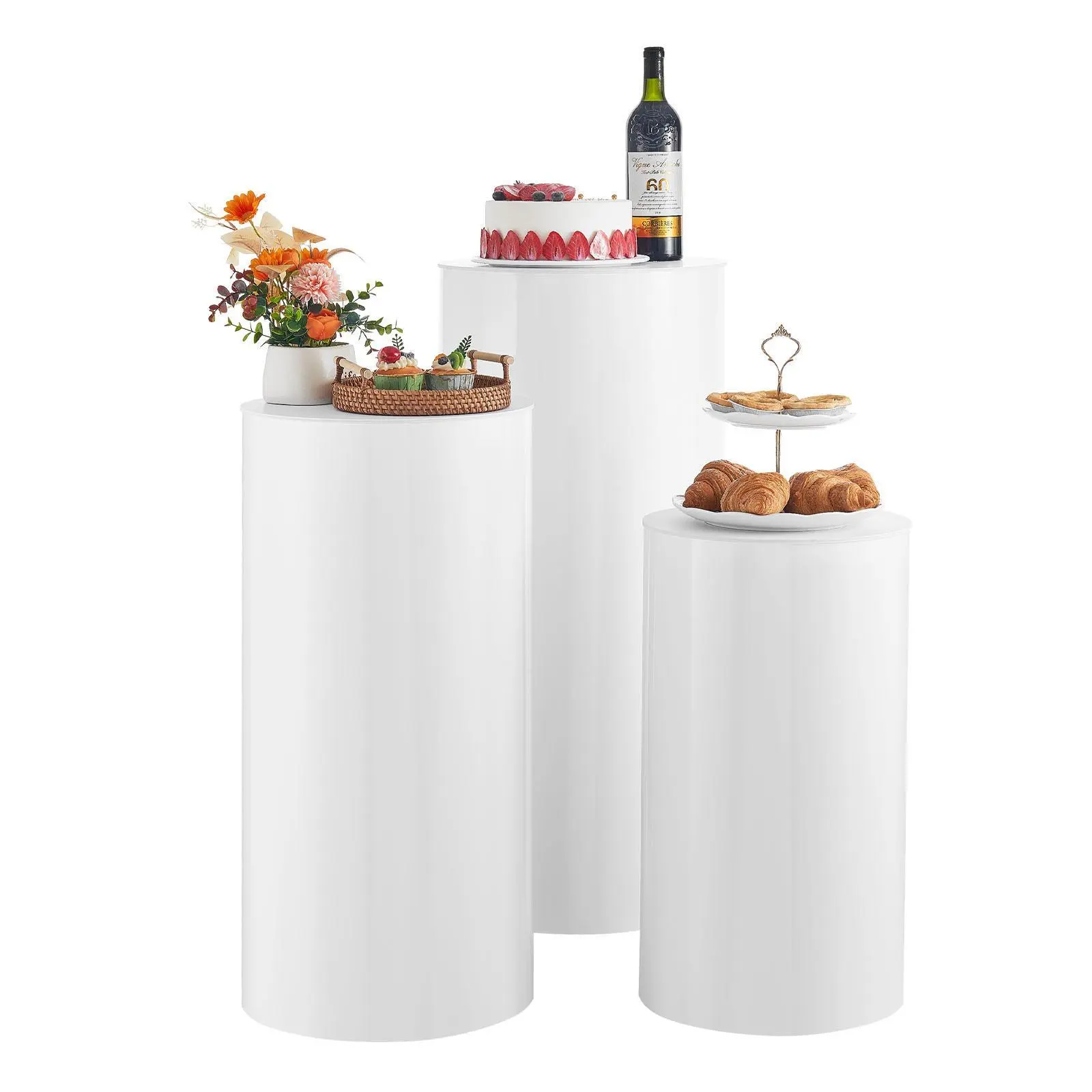 【SummerFinds】VEVOR Wedding Flower Stand, 3PCS 23.62/29.53/35.43 inch Round Cylinder Plinth, White Pedestal Stand with PVC Lid, Cylindrical Pedestal Stands for Wedding, Party, Birthday, Art Decor, 33.07 lbs Load