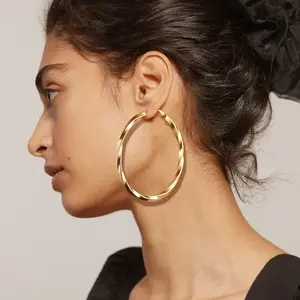 U7 30/40/60/80mm Chunky Hoop Earrings Women's Hoop Earrings Thick Steel Earring Twisted Hollow Square Tube
