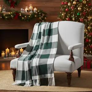 Hunter Green Check Woven Throw