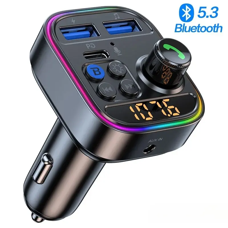 Wireless Bluetooth 5.3 FM Transmitter Car Adapter for Cars, Trucks, SUVs - AUX Radio Receiver, MP3 Player, Enhanced Hands-Free Calls, Type-C PD30W Fast Charging (12-24V), Music Streaming, Compatible with iPad, Max S6 Superbox, Nest Mini Speaker