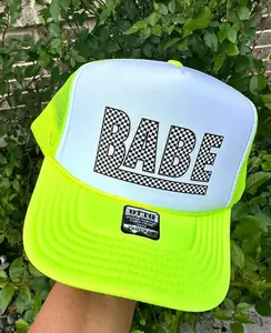 Babe Checkered Neon Green & White Trucker Hat