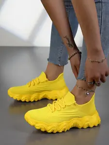 Women's Casual Sports Shoes, Breathable Fabric, Lace-Up, Thick Sole, Height-Increasing, Trendy, Unisex, Couple's Fashion Sneakers