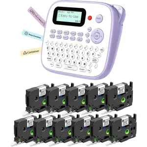 Portable Label Maker with White Tape Purple Desktop Labelmaker for Teachers Kids Classroom Home Office School Multiple Symbols Fonts