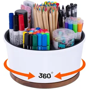 Pen Organizer For Crayon Marker Color Pencil, Lazy Susan Art  Storage Organizer, Pen Holder For Desk School Office  White & Black