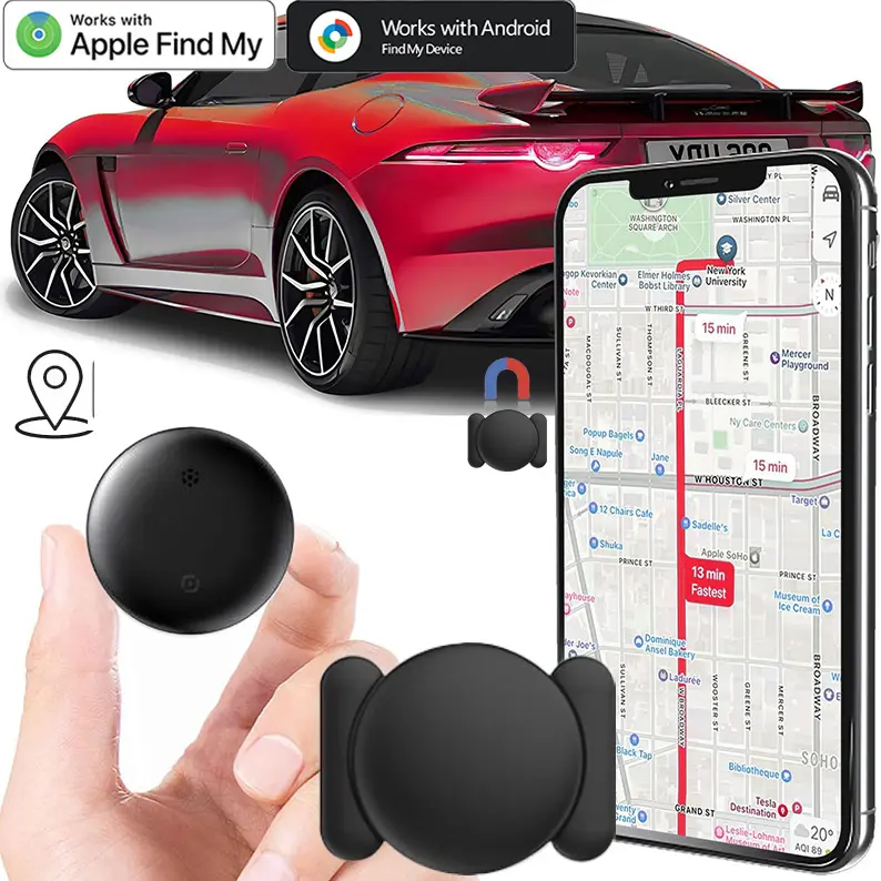 Compact Cordless Magnetic Hidden GPS Tracker (4pcs Options) - Built-in Batteries, Bluetooth Compatible, Necklace-Compatible, App-Enabled for iOS & Android, Magnetic Mount, Car/Keys Use, Cells Support, Custom Points of Interest, No Subscription Fees