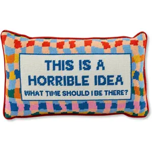 Needlepoint Decorative Throw Pillow - This is a Horrible Idea - 9" x 15" - Small Embroidered Accent Pillow for Bed, Chair, Couch, Sofa - Eclectic  Decor