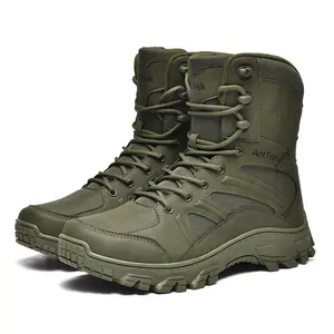 LISM Men'S Tactical High-Top Boots - Olive Green, Lace-Up with Adjustable Buckle Straps, Durable Rubber Sole, Hiking Boots, Modern Combat Style, Tactical Boot Men, Men Tactical Boot, Military Boots For Men, Tactical Boots For Men, Men Boot