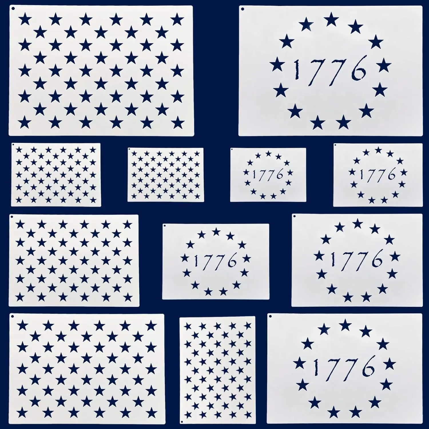 American Flag 50 Star Stencils and 13 Stars 1776 Templates Ideal for Painting on Wood Fabric Paper Walls [6 Sizes 2 Styles]
