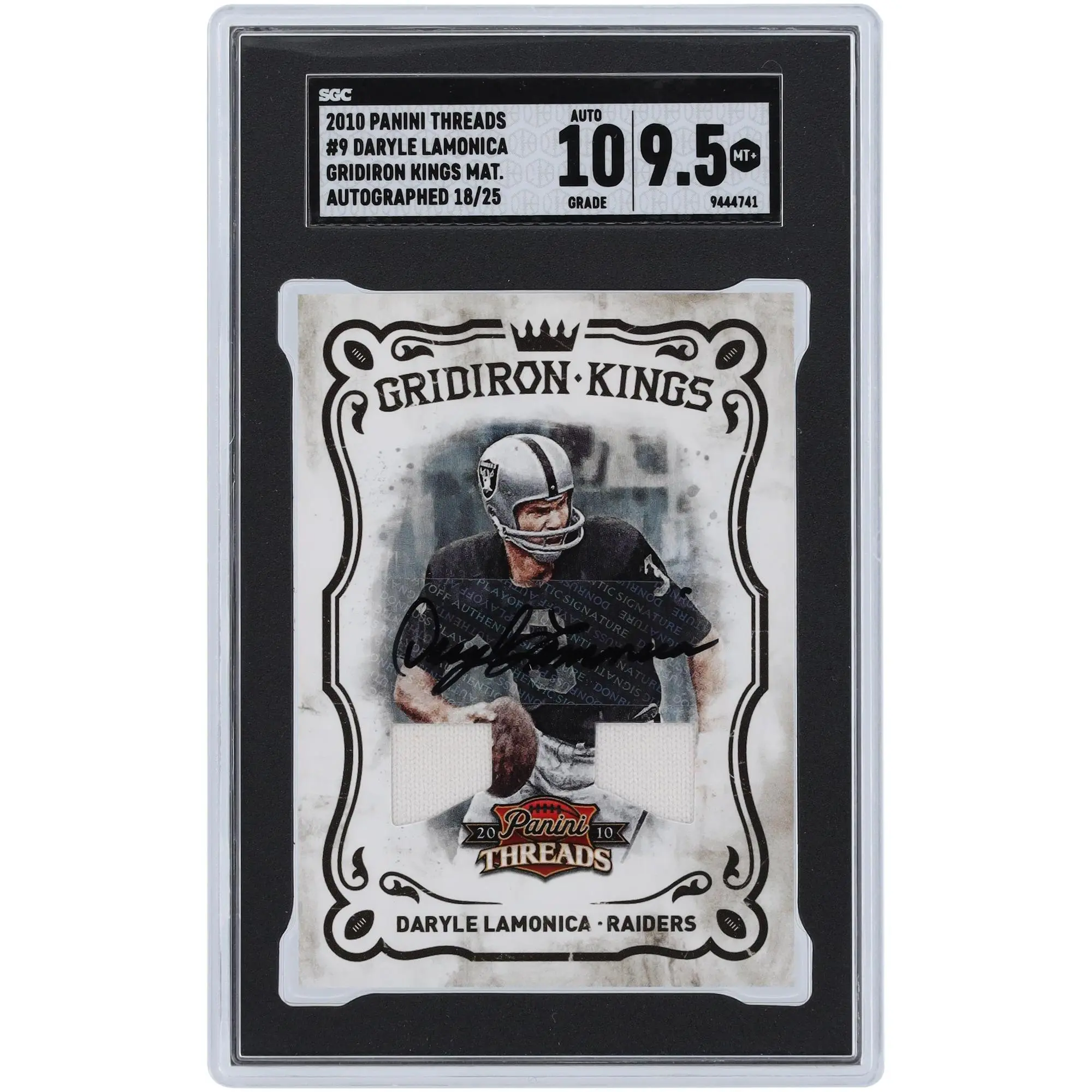 Daryle Lamonica Oakland Raiders Autographed 2010 Panini Threads Gridiron Kings #9 #18/25 SGC Authenticated 9.5/10 Card - Fanatics Authentic Certified