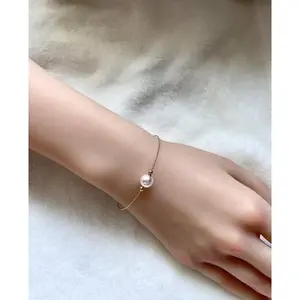 G045-S925 silver 7-9mm seawater akoya Pearl bangle bracelet