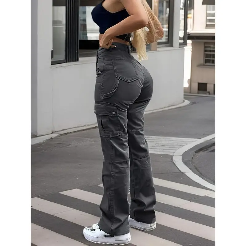 Women's Fashion Denim Jeans - Retro High Rise Slim-Fitting Stretch Workwear Denim, Streetwear Bottoms with Multiple Utility Pockets, Built-In Zipper Closure, All Seasons Comfort, Machine Washable, XXL (Free Gift with Every Order), Denim High Rise