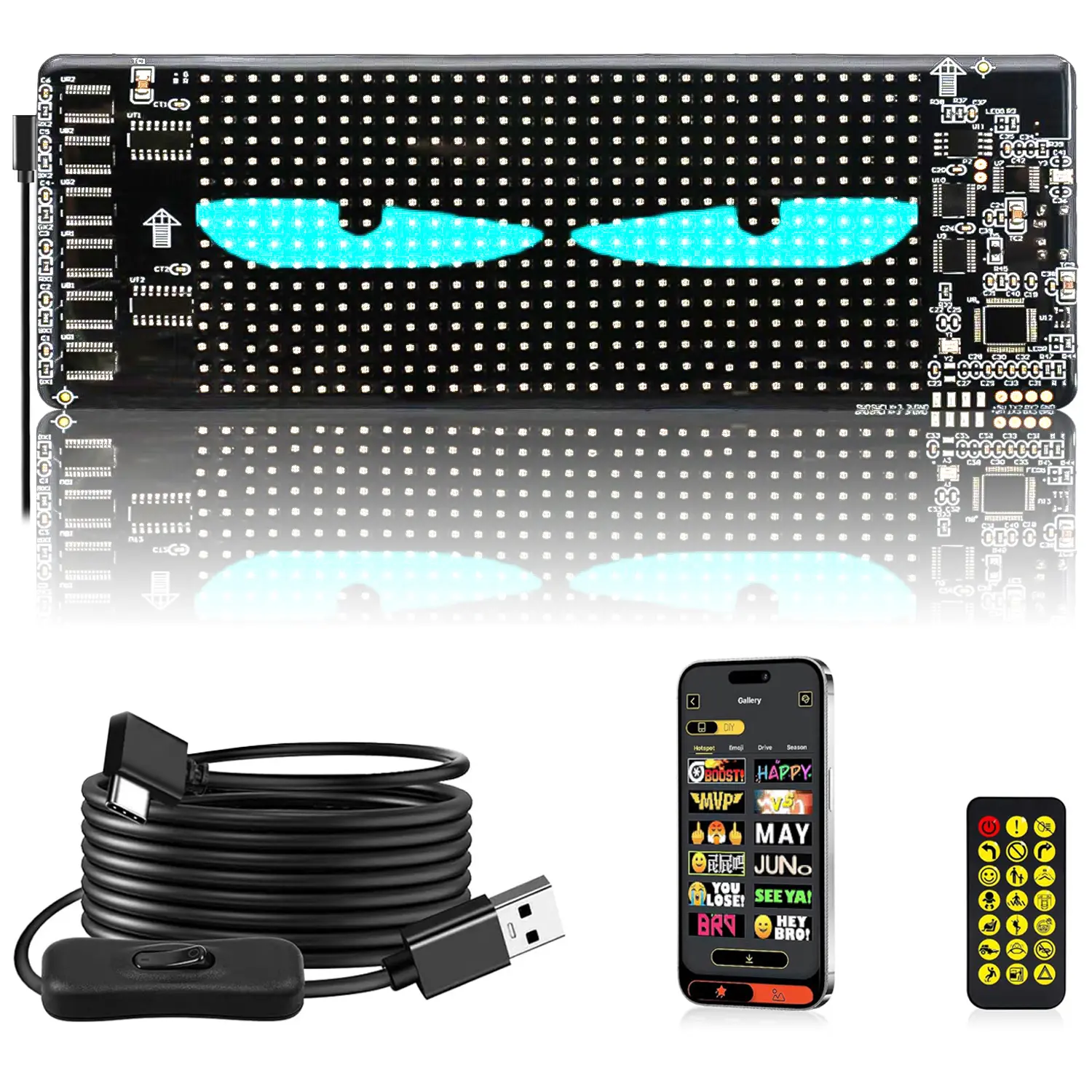 DIBMS 1PCS Bluetooth Controlled LED Devil Eyes Sign,Flex LED Display for Car, LED Sign for Car,Suitable for Windows of Cars and Small to Medium-Sized Trucks.Wireless Bluetooth LED Matrix Sign,car accessories,truck accessories,car stuff,cool car stuff