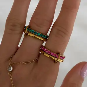 EVRY JEWELS Gold or Silver Plated Women's Hypoallergenic Rosie Glow Stacked Ring