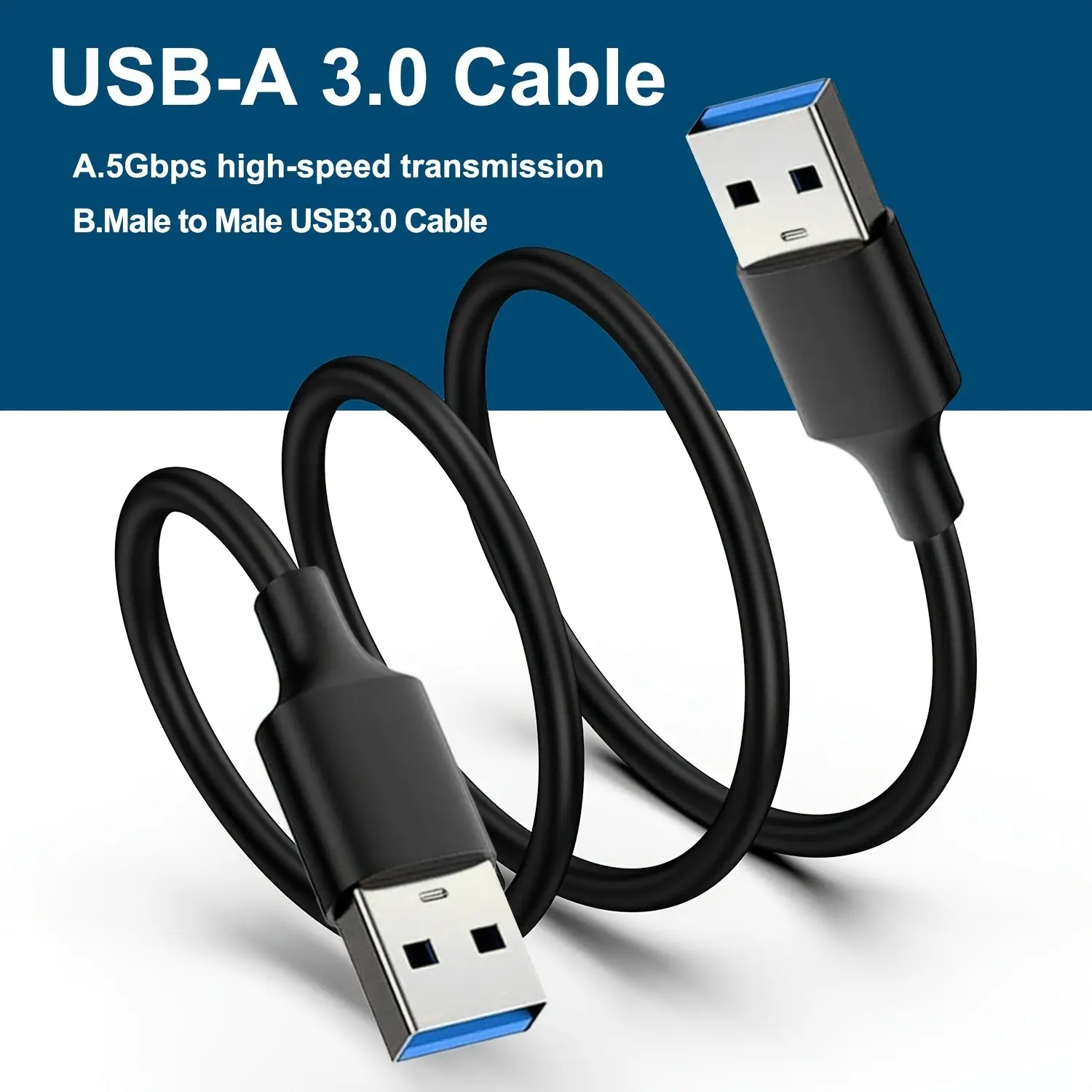 USB 3.0 Male to Male Electronic Data Cable, 5Gbps high-speed transmission speed, Connection. USB-A to USB-A Cable, for Hard Drive Enclosure, DVD Player, Laptop Cooler (20inch, 40inch,  120inch).