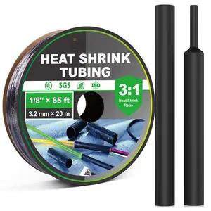 3:1 Adhesive Lined Heat Shrink Tubing Roll, Marine Grade  Dual Wall Heat Shrink Tube, Industrial Electrical Wire Insulation & Automotive Wire Repair - Black (1/8", 65 FT)