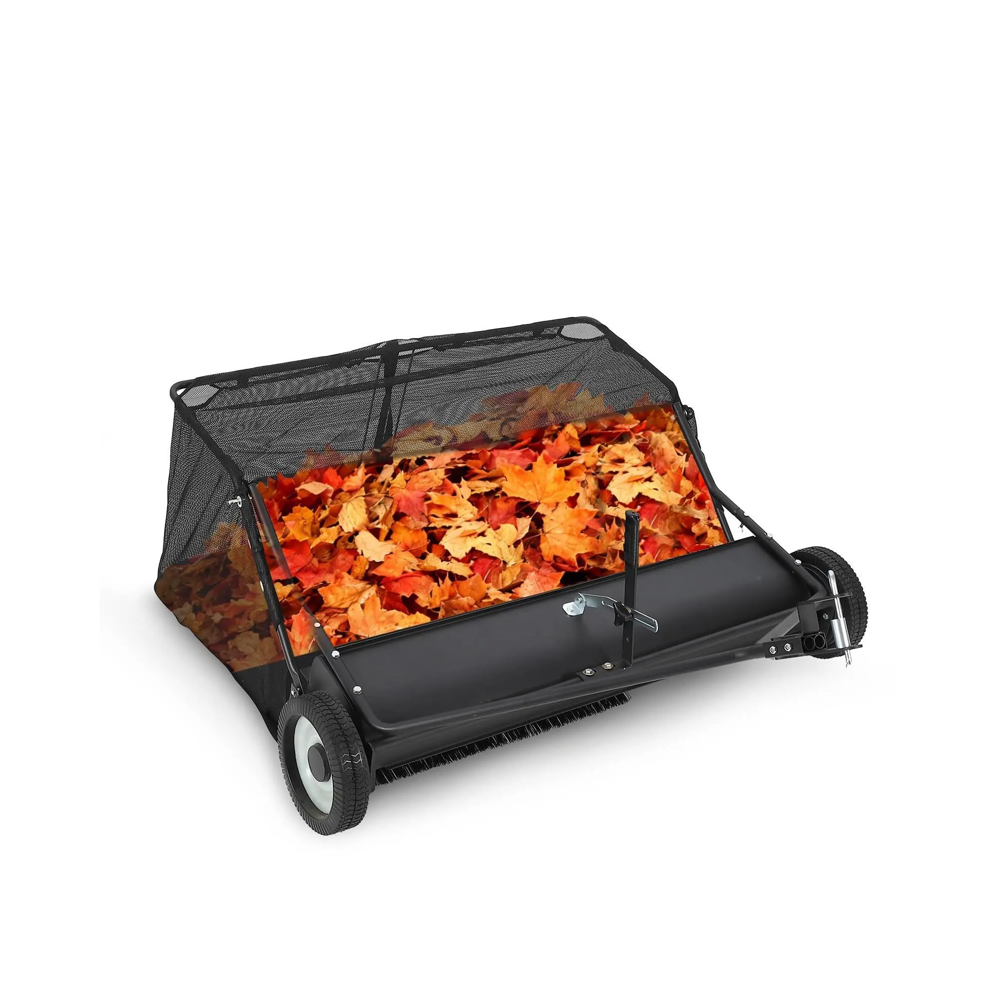 GARVEE Tow-Behind Lawn Sweeper, 42" Width, 21 Cu.Ft Large Hopper Capacity, Tool-Free Adjustable Height, Quick Assembly, Compatible with Tractor ATV UTV, Wheels