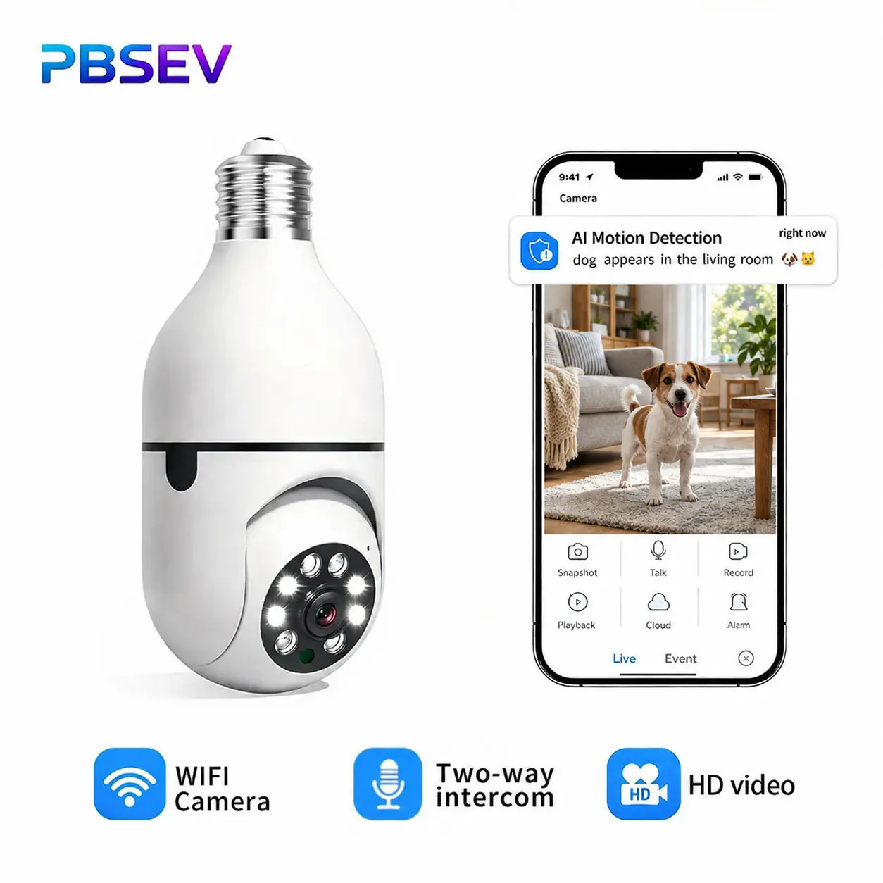 PBSEV Smart Home E27 Bulb Security Camera Device, 3MP Full HD 360° Pan-Tilt Local Camera with Color Night Vision, 2-Way Audio, Smart Tracking & Motion Monitoring, Easy Install, 2.4GHz Wi-Fi (Not 5G), Micro SD & Cloud Storage Compatible Smart Home Gadgets