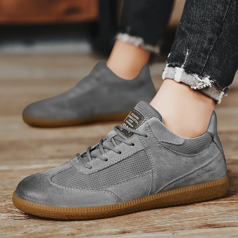 UYCEKK Men's Genuine Pigskin Leather Sneakers, Solid Casual Low-Top Athletic Walking Shoes with Lightweight Height-Increasing Insole, Sports Shoes
