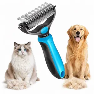 Pet Grooming Brush-Double Sided Hurtless Shedding and Dematting Undercoat Rake Comb for Dogs and Cats, No More Nasty Shedding or Flying Hair