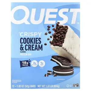 Quest Nutrition Protein Bar, Crispy Cookies & Cream, 12 Bars, 1.83 oz (52 g) Each