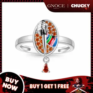 GNOCE Chucky Bloody Knife Signet Ring for Women, S925 Sterling Silver Ring for Her Wife, Valentine‘s Day, Halloween, Jewelry, Size 5-9