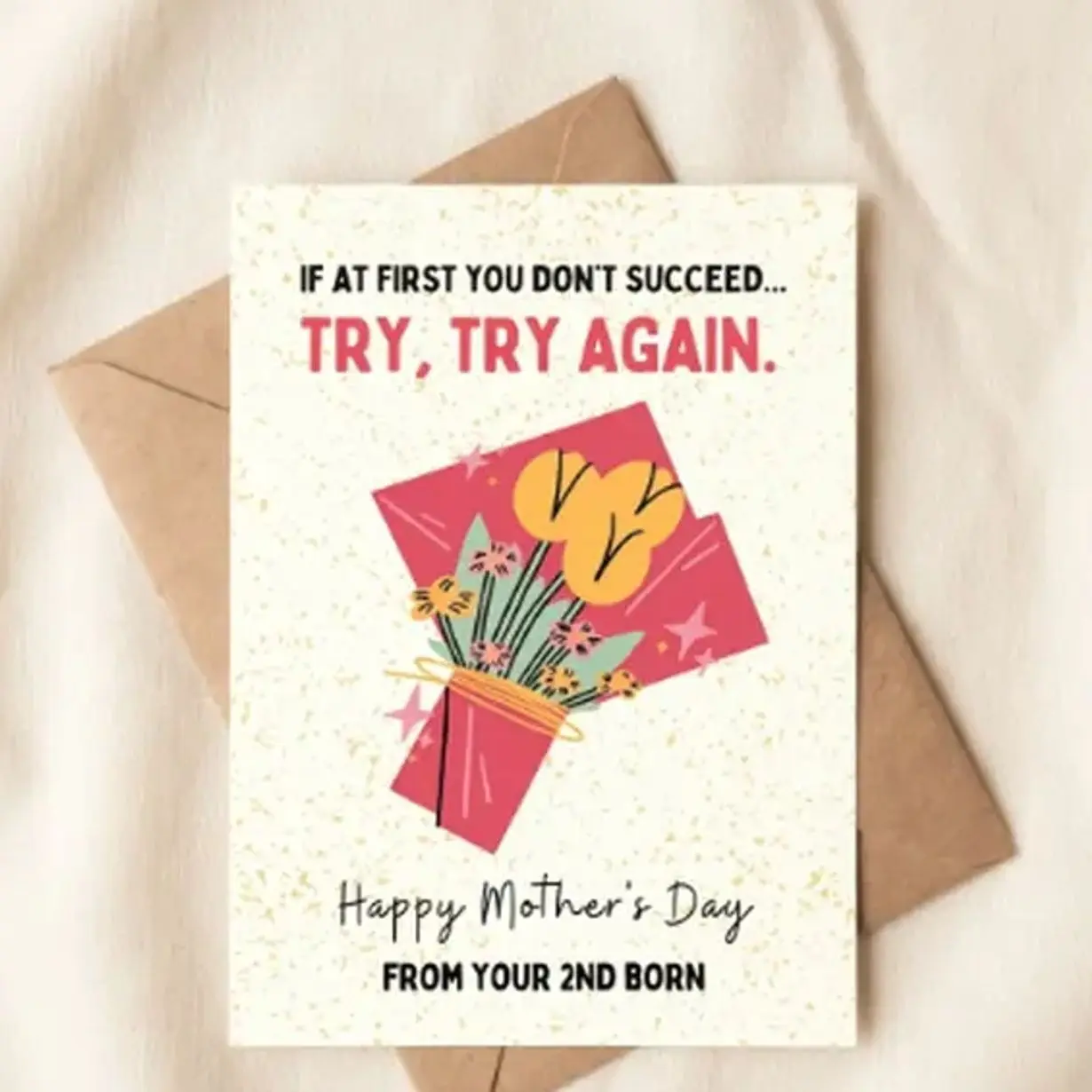 Funny Mother’s Day Card from Middle Child, Second Born Joke Card, Sarcastic Gift for Mom from Kids, Greeting Card with Envelope
