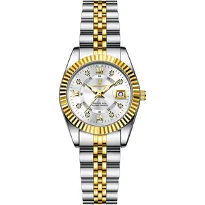 POEDAGAR Women's Stainless Steel Wristwatch - 28mm Round Face, Luminous, 3-Bar Waterproof, Date Display, Diamond-Accented Casual Fashion Quartz Watch