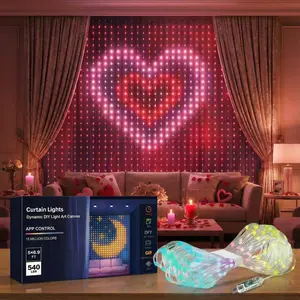 Smart RGB Curtain Lights for Valentine's Day Decor - DIY Heart & Love Text Graffiti, App Control Color Changing Fairy String Lights, Music Sync Waterproof Window Backdrop for Romantic Bedroom & Party