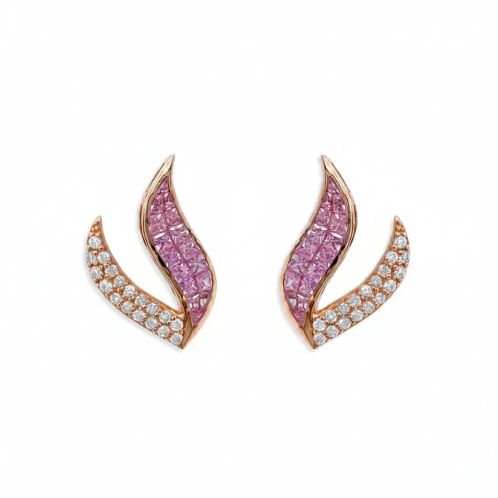 Princess Cut Pink Sapphire & Diamond Earrings – 18k Rose Gold