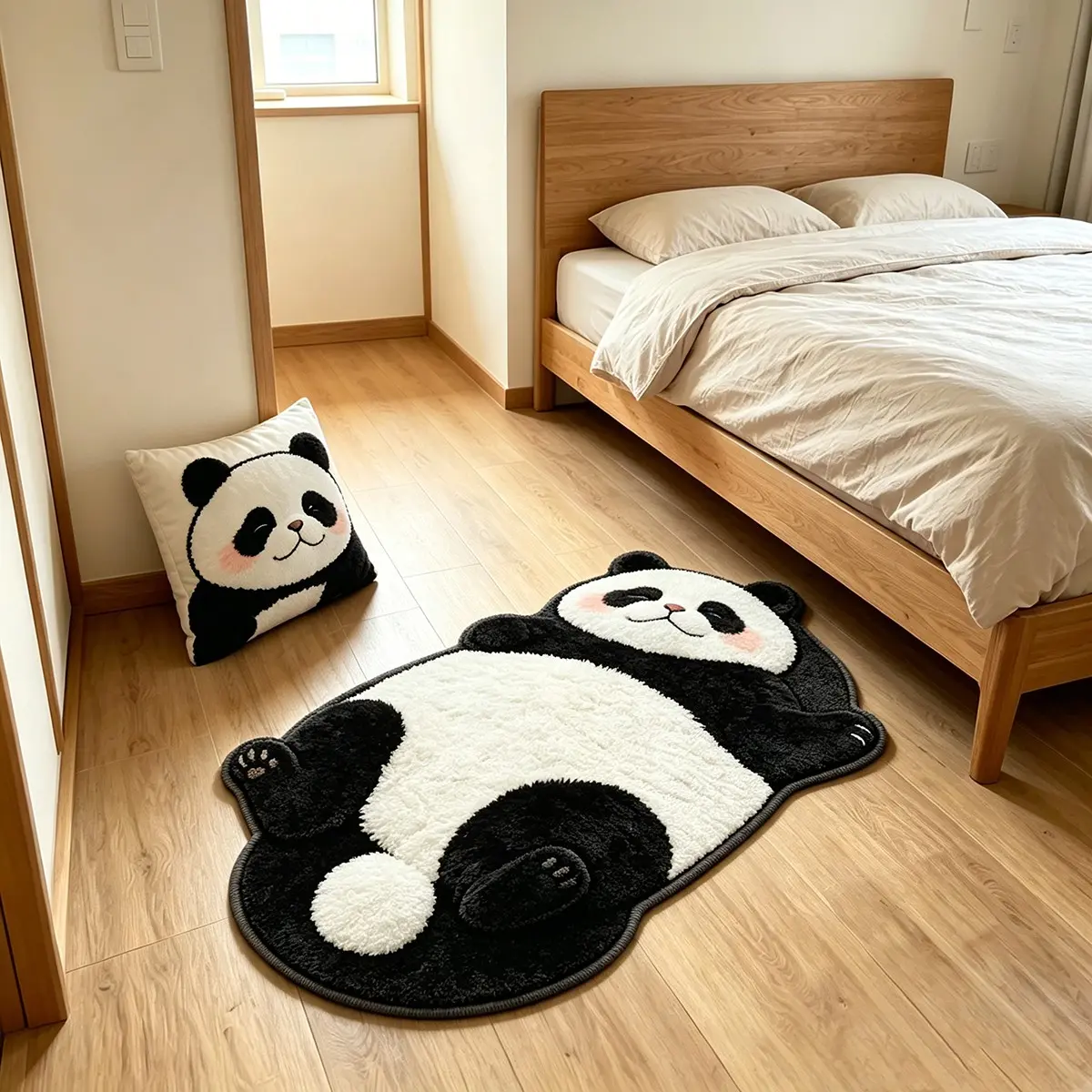 Panda Shape Rug, Style Bedroom Bedside Mat, Durable Decorative Mat, Korean Soft Cute Living Room Sofa Pad, Indoor Rug, Non-Slip Durable Study Area Footpad, Washable Window Decor Carpet, Animal Themed Rugs