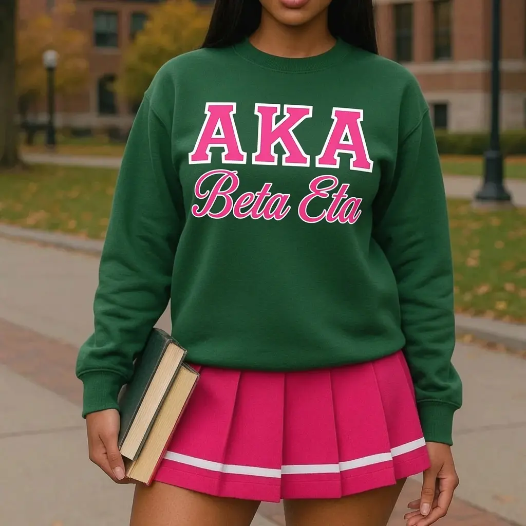 Alpha Kappa Alpha Sorority Sweatshirt – Pink and Green Chapter Crewneck for Sorors, HBCU Greek Apparel, AKA Gift Idea, Cotton Fabric