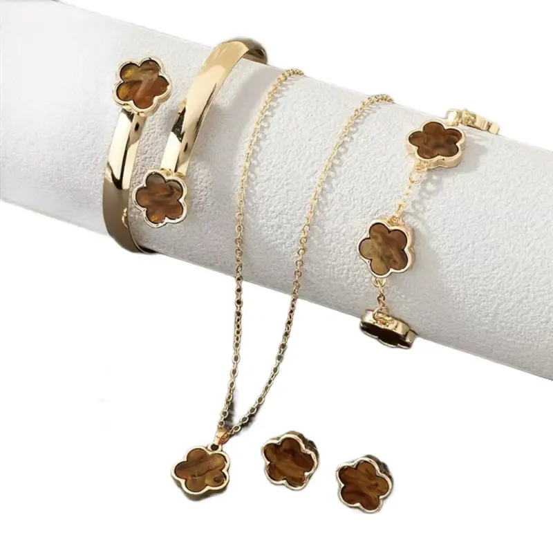 Women's Floral Design Charm Jewelry Set - Mother's Day/Birthday Gift, Elegant Accessories for Party & Daily Wear, Includes Earrings, Necklace, Bracelet, Bangle & Rings