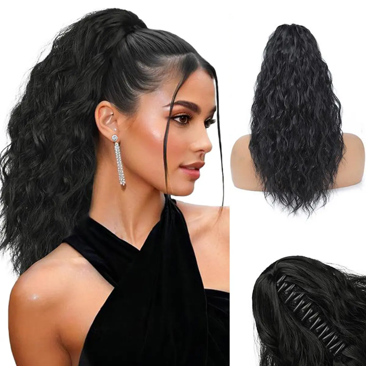 20 Inch Fluffy Curly Claw Ponytail for Women Short Curly Wavy Pony Tails Hair Extensions Looking Natural Synthetic Water Wave Horse Tail Daily Use