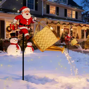 Christmas Outdoor Metal Santa Decor - Solar-Powered Kettle LED Light with Flowing Water Design, Unique Holiday Lighted Lantern, Perfect for Garden, Lawn & Courtyard Festive Decoration