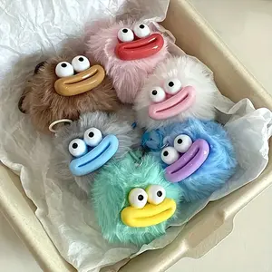 6pcs Cute Cartoon Sausage Keychain Set, Soft Plush Material, Mixed Colors, Ideal for Bags & Cars Accessories, Novelty Gift Idea, Soft Pompom Keychain