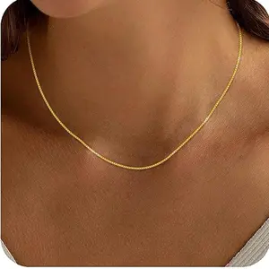 【N003】1.5mm Gold Chain Necklace for Women, 18K Gold Plated Thin Beaded Wave Box Chain Necklace Necklaces Minimalist Gold Link Chain Necklace Trendy Jewelry for Women