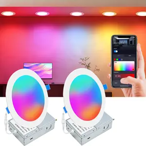 Smart Recessed Lighting 6 Inch, Wi-Fi Bluetooth Direct Connect RGBWW LED Downlight, 65 Scene Mode, Canless Recessed Light with Junction Box, 1320 Lumen, 12W