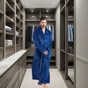 FashGudim Mens Robes Big and Tall Full Length Plush Fleece Long Robe for Men Bathrobe Shawl Collar Warm Winter House Robes Plush Hooded Soft Fabric