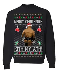 Merry Chrithmith Kith My Ath, Mike Tyson Butt Viral Kiss My Ass Boxing Fight Meme, Men Women Funny Ugly Christmas Sweater Ugly Christmas