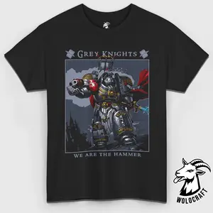 Warhammer 40K Grey Knights T-Shirt – We Are the Hammer Graphic Tee, Space Marine Chapter Shirt, Unisex Cotton Top for Sci-Fi Gamers & Collectors, Grimdark Fan Apparel
