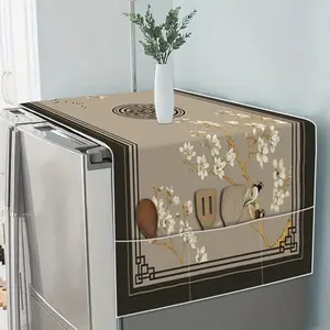 1 piece flower and bird Chinese digital print pattern four seasons universal refrigerator cover, refrigerator cover with storage bag is suitable for kitchen, solve storage problems, suitable for refrigerator, oven