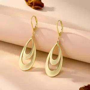 Double Teardrop Leverback Earrings 925 Silver Plating & 14K Gold Plated Hollow Geometric Dangle Earrings for Women Hypoallergenic Fashion Jewelry