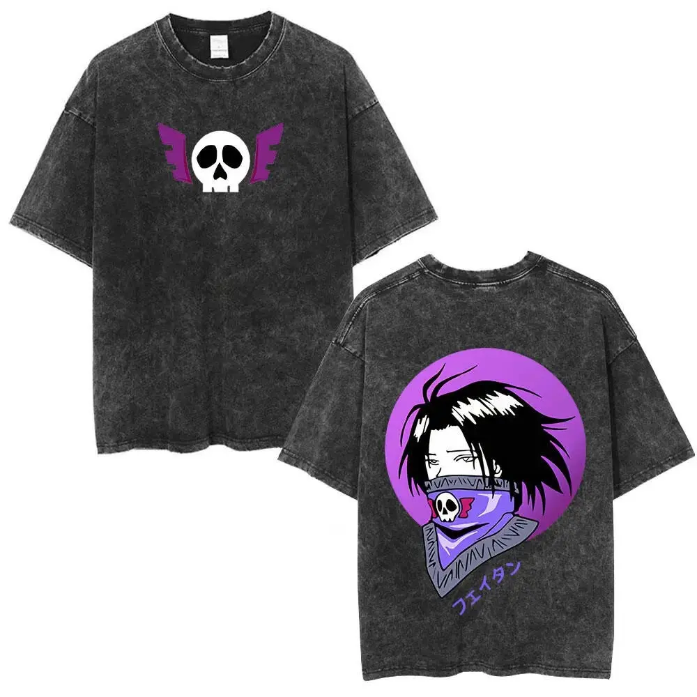 Hunter x Hunter Shirt, Feitan Portor Skull Purple Wings Oversized Tshirt, Vintage Acid Wash Graphic Tee, Harajuku Streetwear Unisex Top