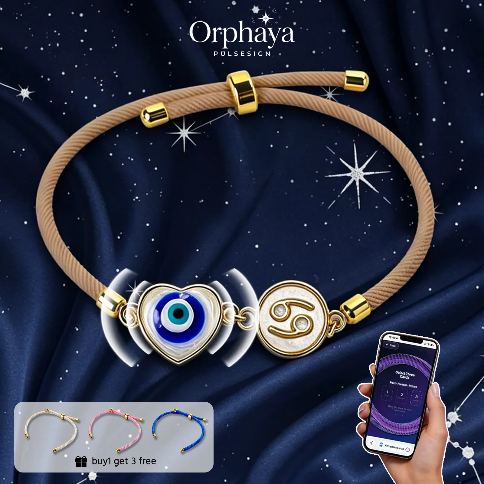 4 in 1 Interchangeable Cords Zodiac Fashion Bracelet, NFC Smart Bracelet with Tarot & Horoscope Access - Adjustable Waterproof Evil Eye Bracelet for Daily Outfit Matching