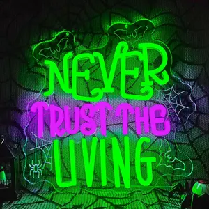 Never Trust the Living Neon Light, Halloween Wall Decor, Adjustable Tombstone LED Sign, Gothic Haunted House Neon Lamp, Window Decoration