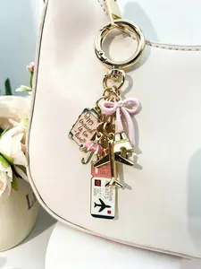 Bag Charm Airplane And Eiffel Tower Keychain Multiple Colors Available Travel-Themed Charms Korean-Style Sweet & Girly Look Vacation Vibes For Bags, Keys, And Luggage Suitable For Commuting, Outings, And Travel