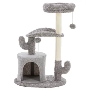 Cat Tree Tower 33 Inch Scratching Post with Curved Bed Indoor Multi-Level Cat Activity Center Play Tower for Kittens & Cats