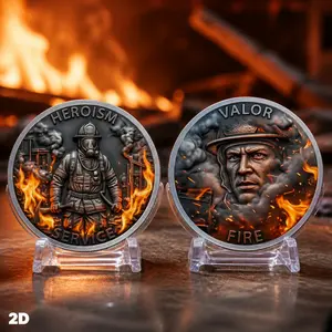 Firefighter Themed Commemorative Retro Medal, 2D Replica Collectible Coin